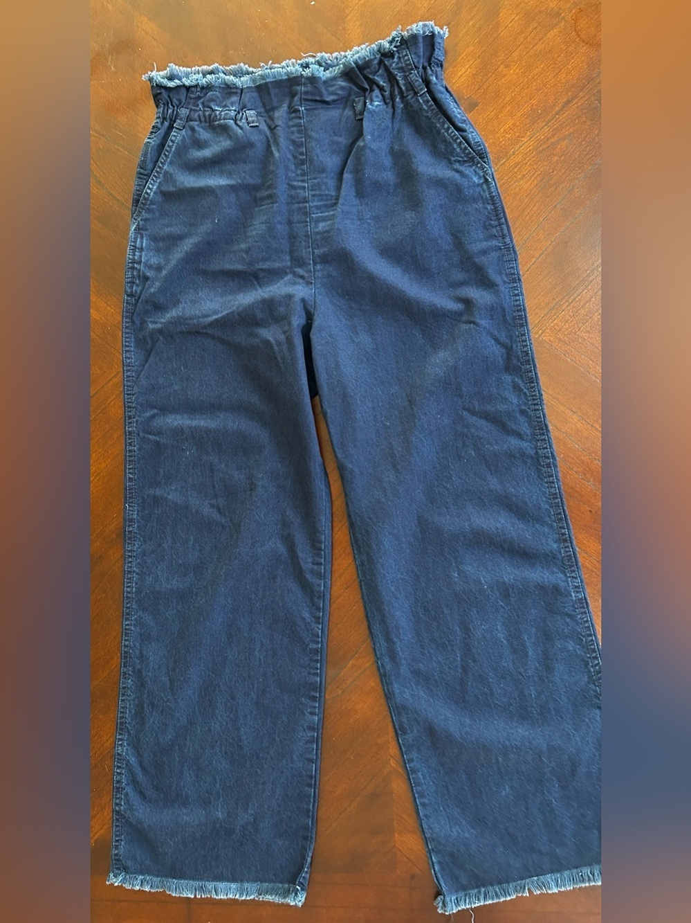 Mango Dark Blue Frayed-Waist Denim Pants size S